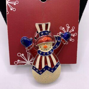 🐱 5 for $10.  HOLIDAY CHEER RED WHITE & BLUE SNOWMAN BROOCH/PIN NWT